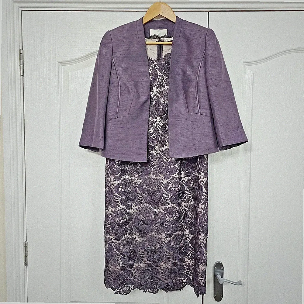 Jacques Vert ~ UK 10 Spitzenkleid & Jacke Mauve Hochzeitsgast Brautmutter