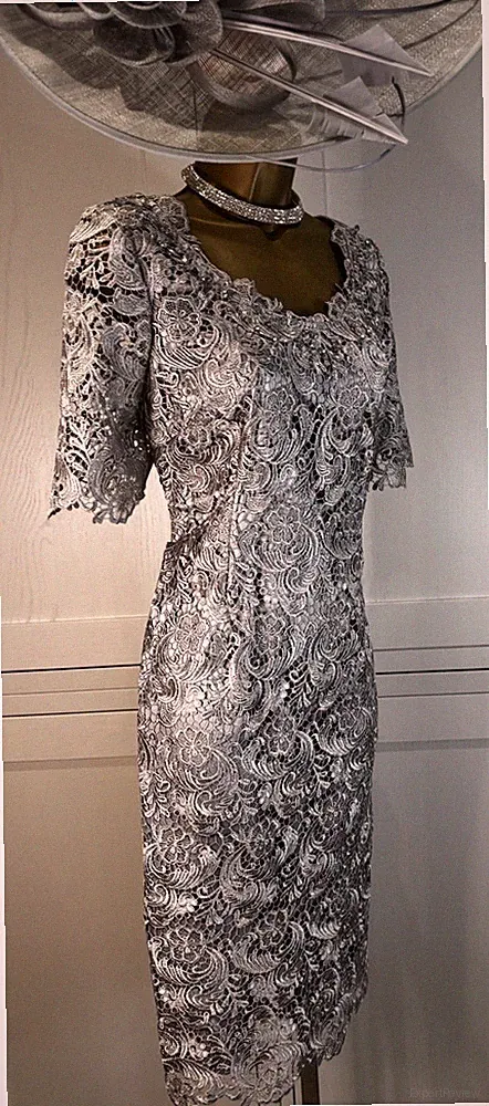 Jacques Vert UK 12 Silber Spitzenkleid Mutter Hochzeit Gast Rennen Kreuzfahrt Anlass