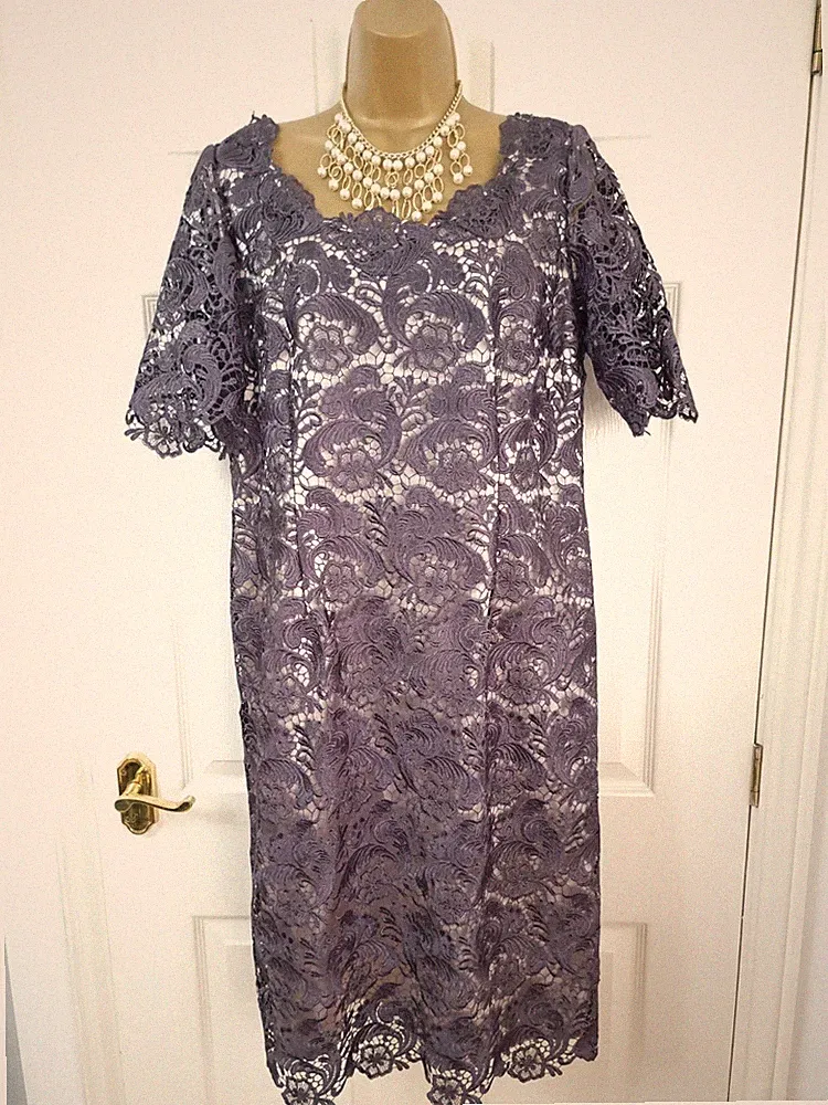 Jacques Vert ~ UK 14 Spitzenkleid Mauve Hochzeit Gast Brautmutter Anlass