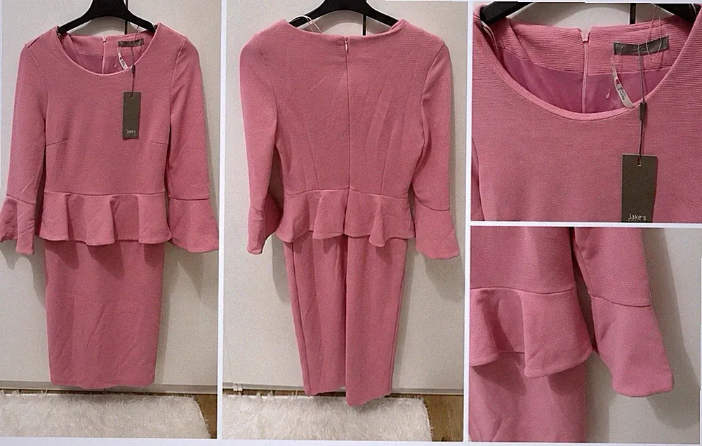 Jake*s Damen Etuikleid knie-lang 36 3/4 Ärmel Peplum rosa/blau Neu
