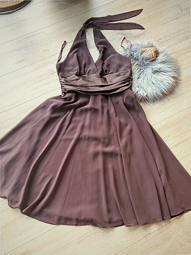Jake*s Damen Neckholder Satin A-Linien-Kleid braun knielang Gr. 38