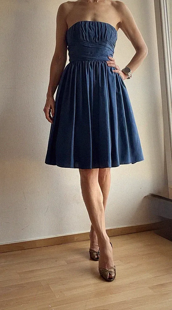 Jake’s Seide Mieder Kleid 34 Blau Plissee Cocktail Hochzeitsgast Abendkleid