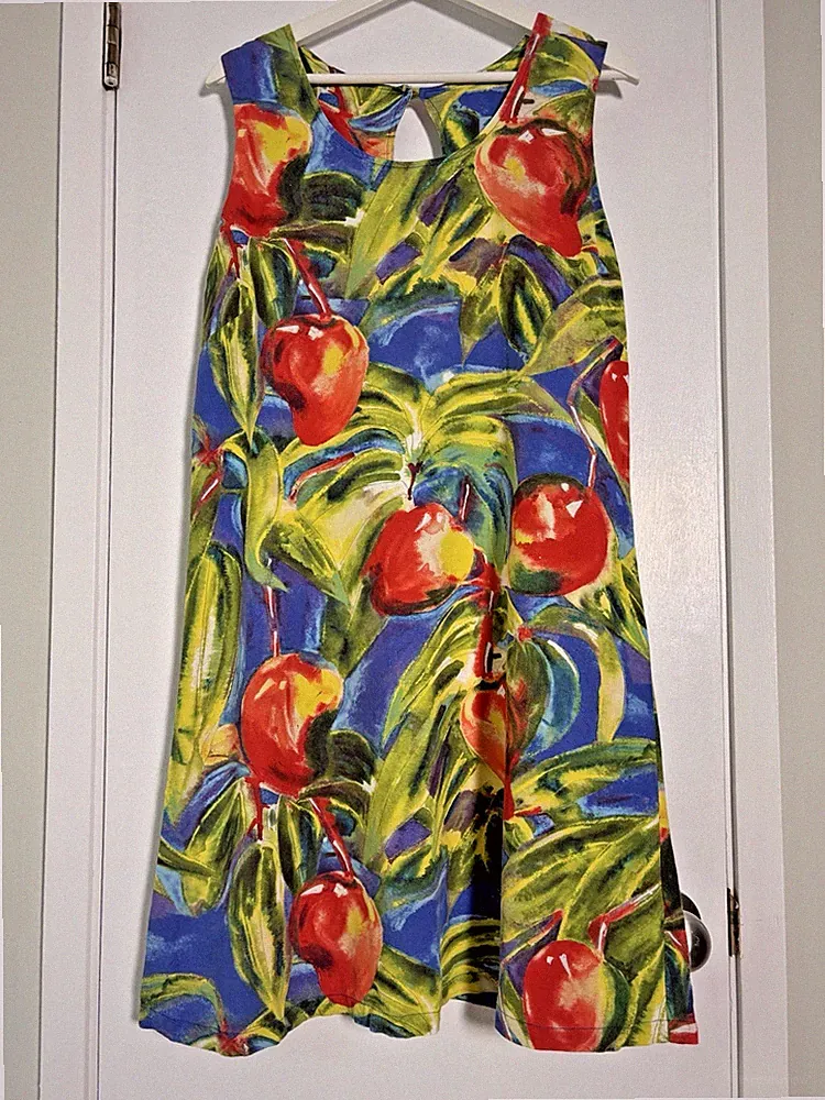 Jams World Mango Print Dress M Hawaiian Rayon Tropical Fruit Art A-Line USA #118