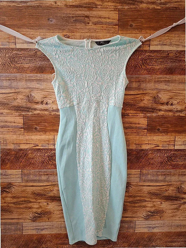 Jane Norman mintgrün Spitze Bodycon Kleid UK 6 XS Hochzeit Gast Party Y2K