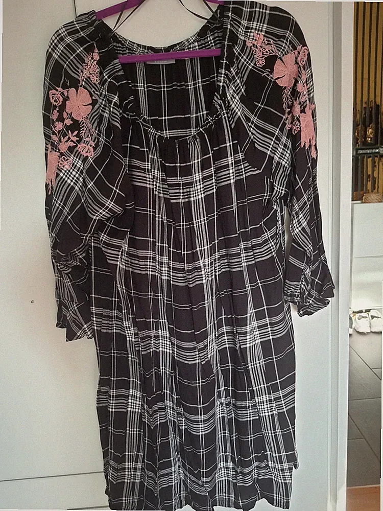 Janina Damen Kleid Gr.54 A-Linie knie lang kariert 3/4 Ärmel