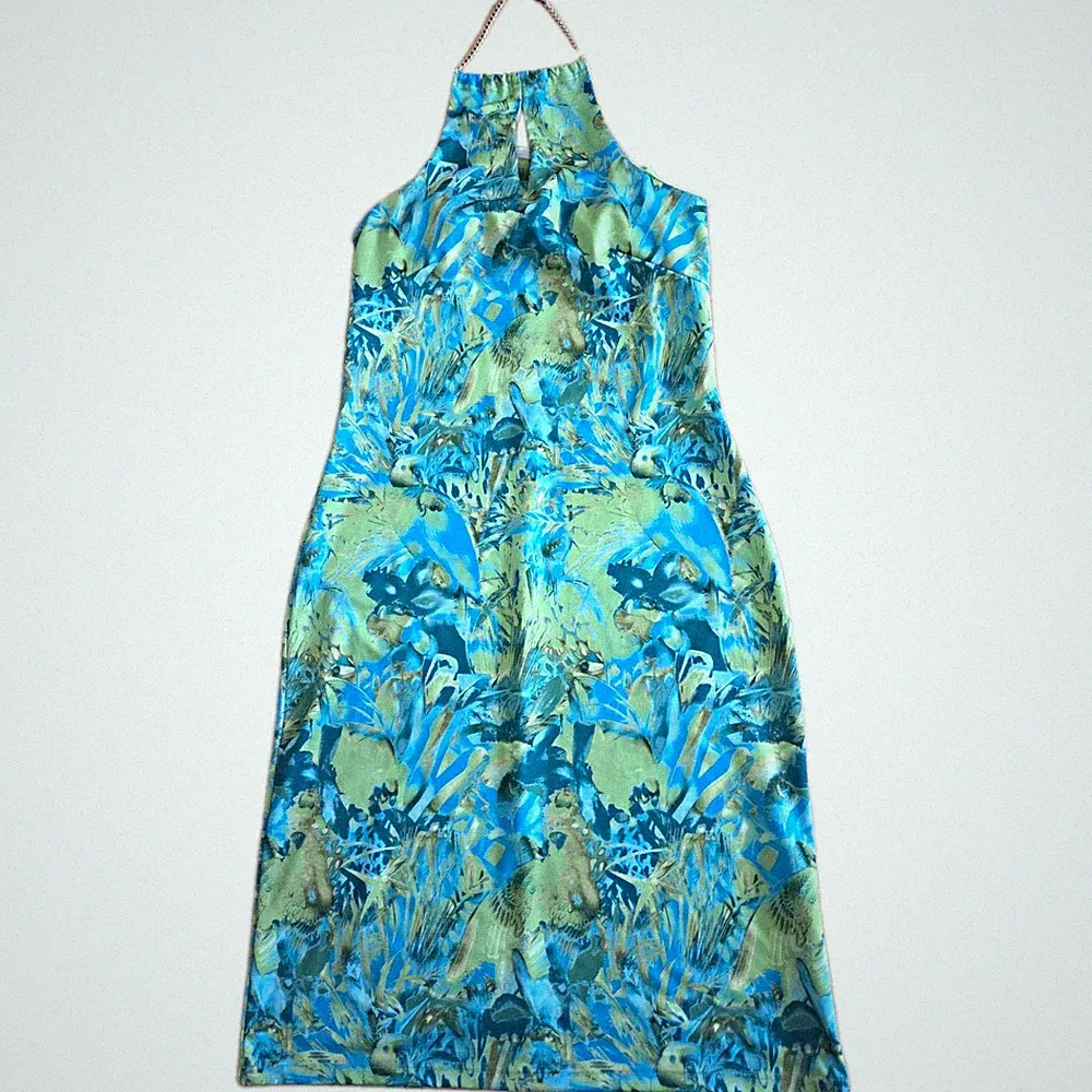 JDY Damen Etui-Kleid Neckholder ärmellos Midi Tiermuster Jersey M