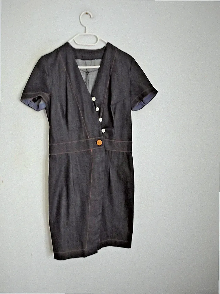 Jeanskleid A-Linie,Asymetrisch durchgehende Knopfleiste Gr.(36)Dunkelblau,Denim♥