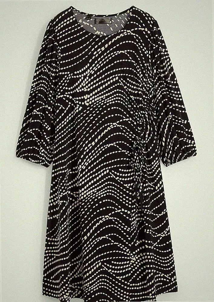Jerseykleid in A-Linie Gr. 44/46 Schwarz Wollweiß Bedruckt Mini Casual-Kleid Neu