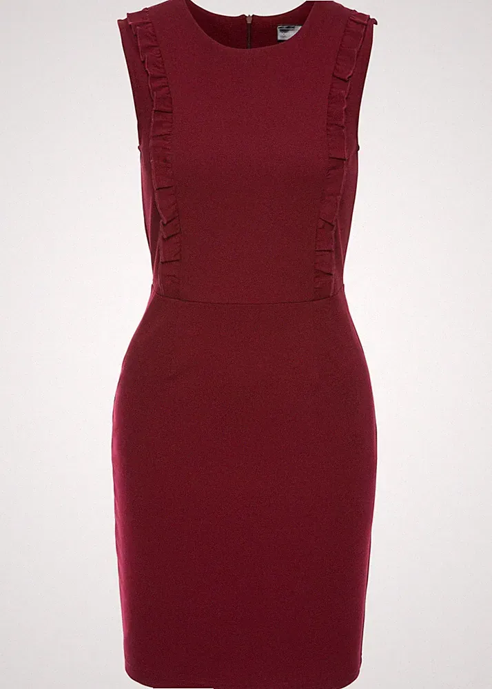 Jerseykleid mit Volants Gr. 36 Ahornrot Cocktailkleid Mini Etuikleid Neu*
