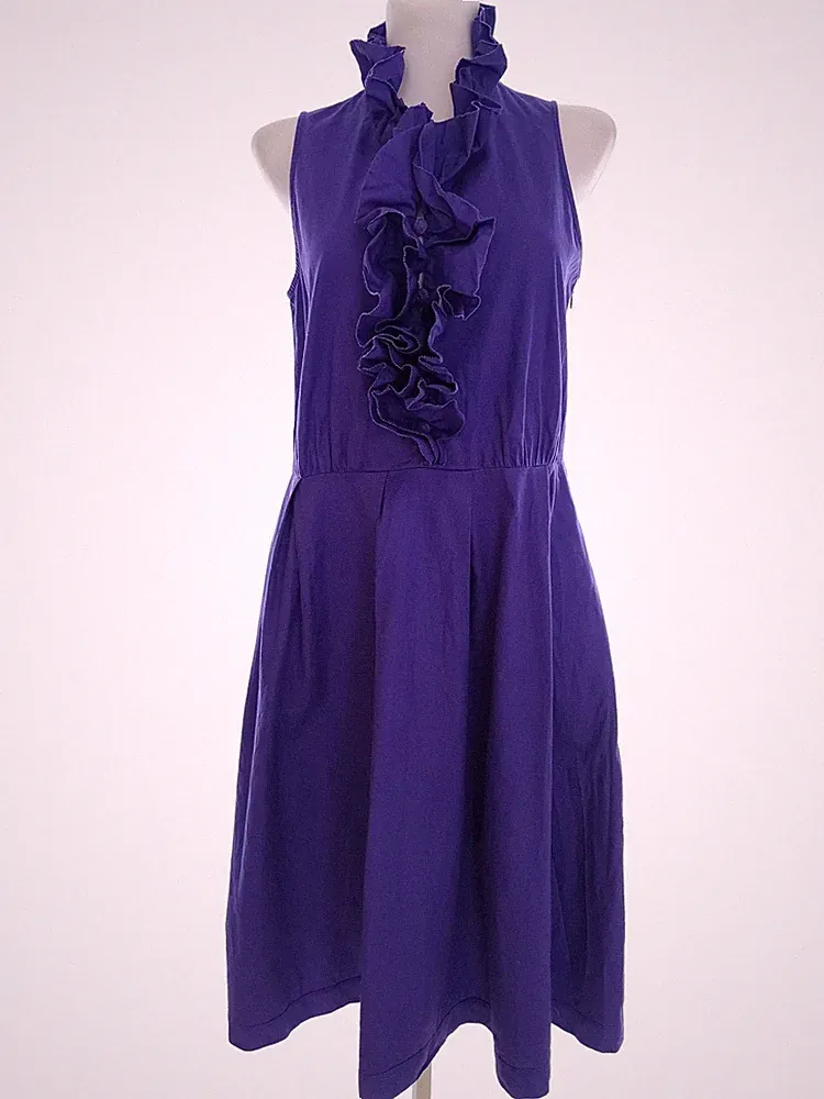 JESIRE Damen A-Linien-Kleid Gr. 36 Lila Baumwolle 100% Ärmellos Rüsche Kragen