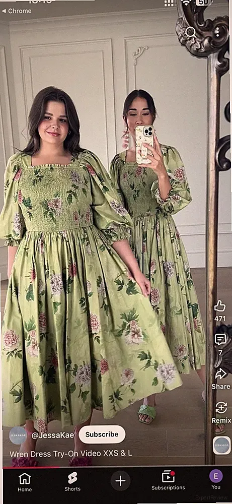 JessaKae Wren Damen Midi-Kleid 5X Grün Blumen A-Linie Puffärmel gesmokt