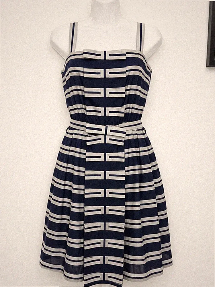 Jigsaw Seide Sommerkleid Größe 10 Hochzeit Gast Anlass gestreift marine weiß