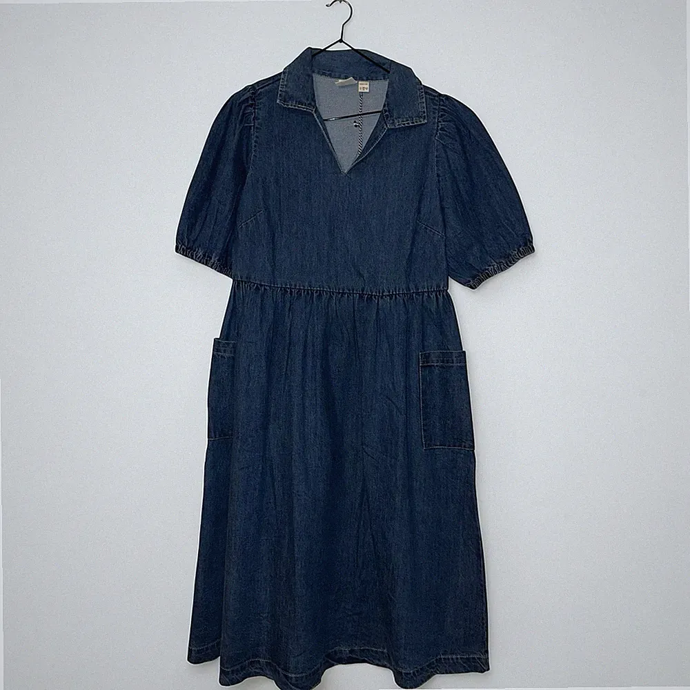 Joanie Jeanskleid Damen UK 14 blau Mid Wash Midi Stehkragen Western Cowgirl