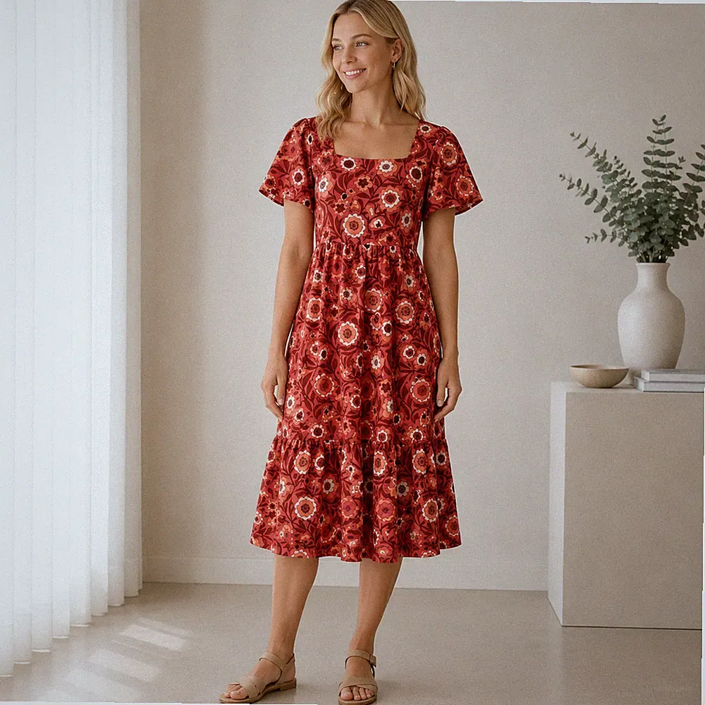 Joanie Kleid Gr. UK 10 Rosa Blumen Baumwolle Stretch Georgia Sommer Urlaub Midi