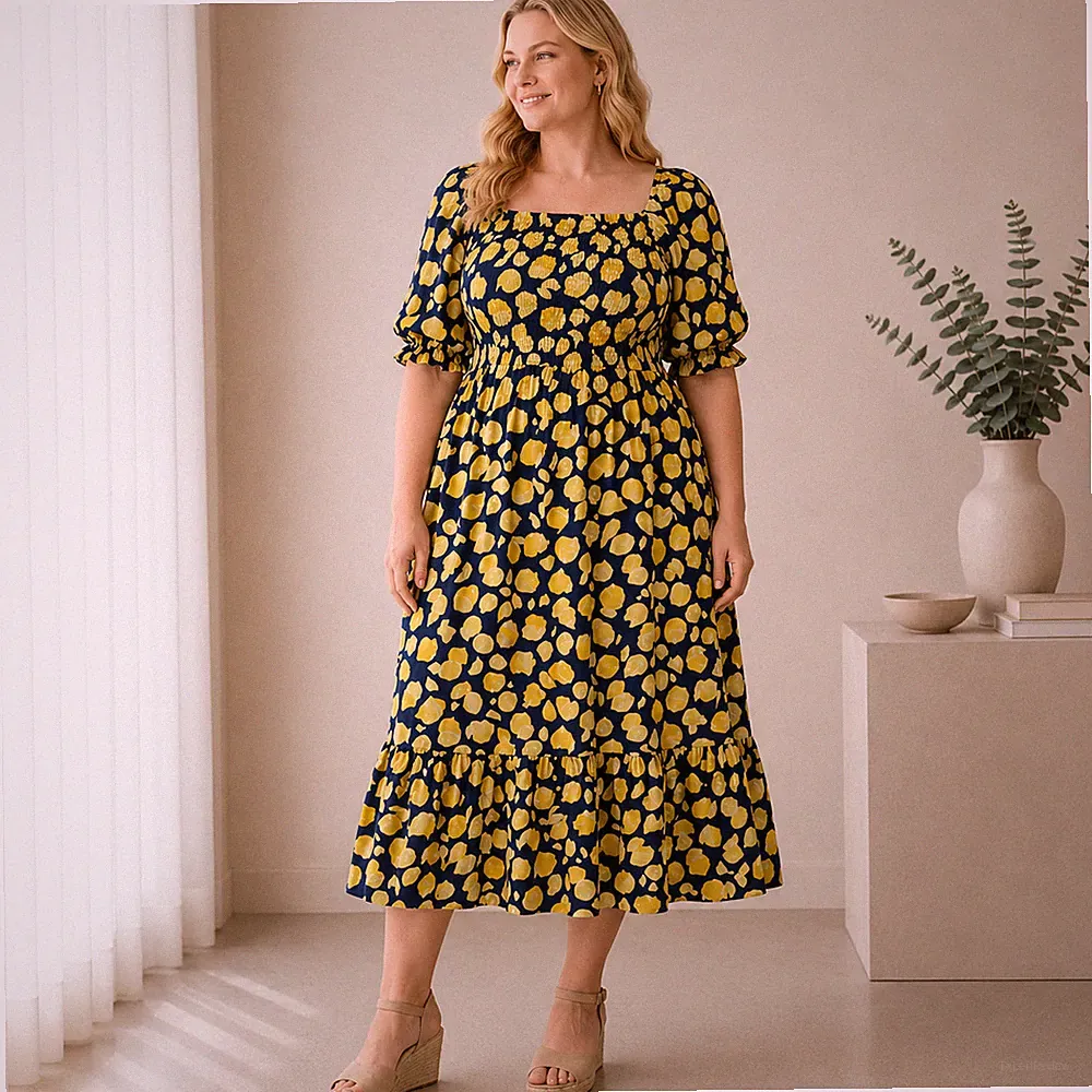 Joanie Kleid Gr. UK 24 dunkelblau Leinenmischung Midi Cinna Zitrone Sommer Urlaub