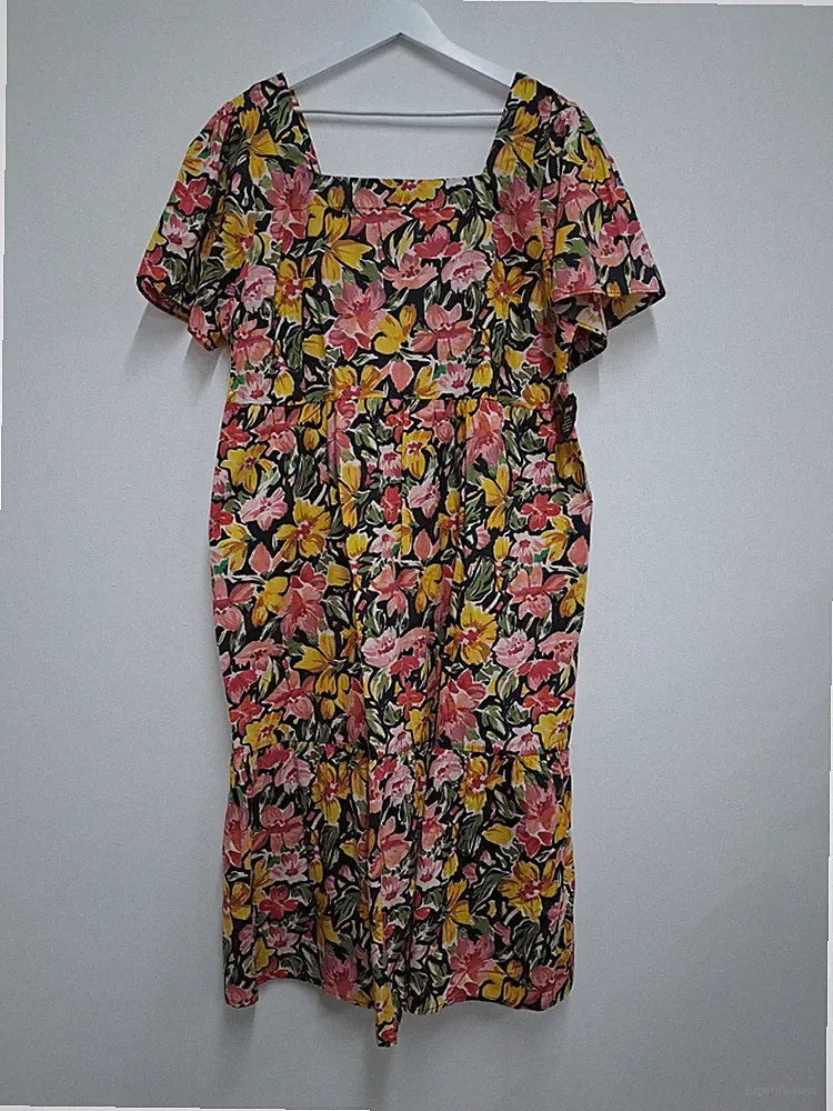 Joanie x Zeena Georgia Midikleid Größe 20 Flamingo Pink Blumendruck eckiger Ausschnitt