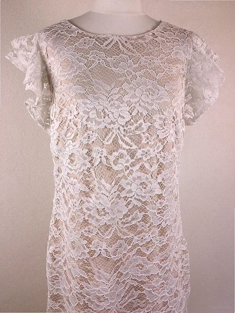 Joanna Hope;Spitze A-Linie Rundhals Kurzarmel Kleid Beige Weiß Neu Gr.42