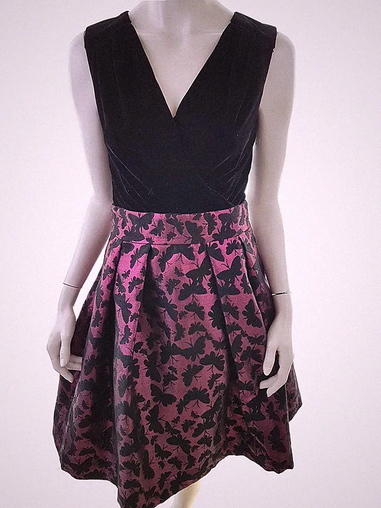 JOE BROWNS Damen A-Linien-Kleid Gr. 36 Schwarz Acryl Ärmellos Midi V-Ausschnitt