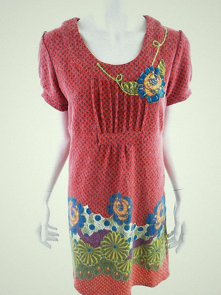 JOE BROWNS Damen A-Linien-Kleid Gr. 40 Rot Acryl Kurzer Ärmel Knielang Runder