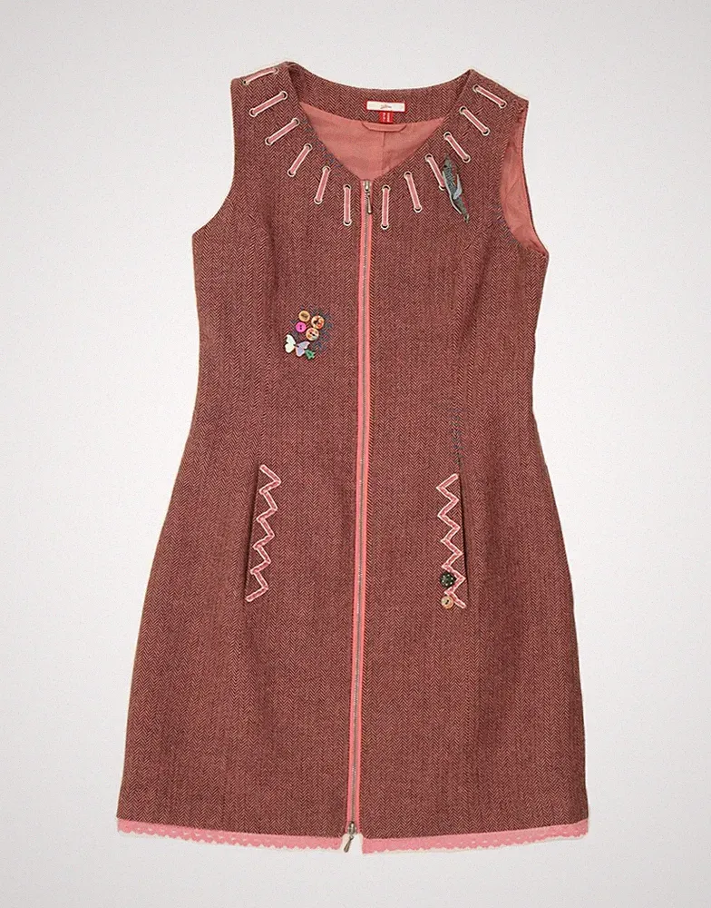 Joe Browns Damen ärmelloses Etuikleid UK 10 Small braun Fischgrät RM02