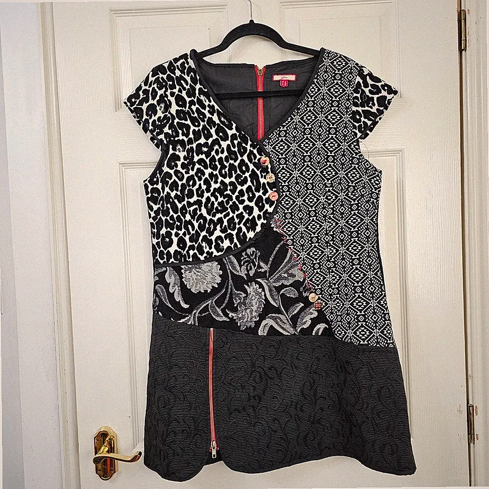 Joe Browns Kleid UK 16 Gobelin Animal Print Patchwork Jacquard Arty Azteken Funky