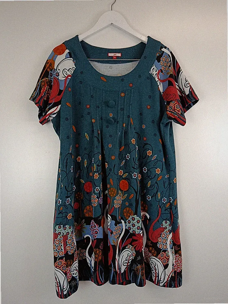 Joe Browns Tunika Kleid Gr. 20 grün Schwan Tulpe Stretch schrullig Kitsch Übergröße