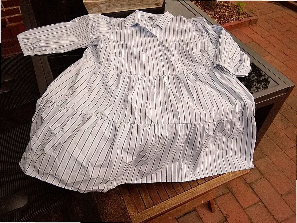 John Baner süßes Stufen A-Linien Kleid Hängerchen hell blau weiß Streifen 3XL 50
