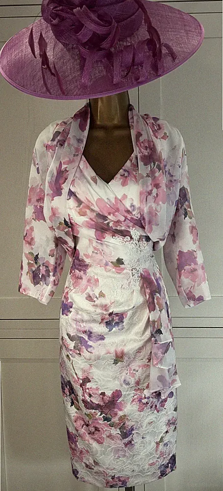 John Charles UK 10 rosa bunt Kleid Schal Hochzeit Mutter Gast Rennen Outfit