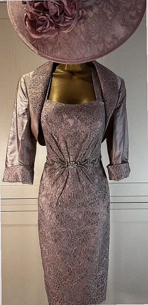 John Charles UK 12/14 taupe Kleid Jacke Hochzeit Mutter Braut Bräutigam Gast Outfit