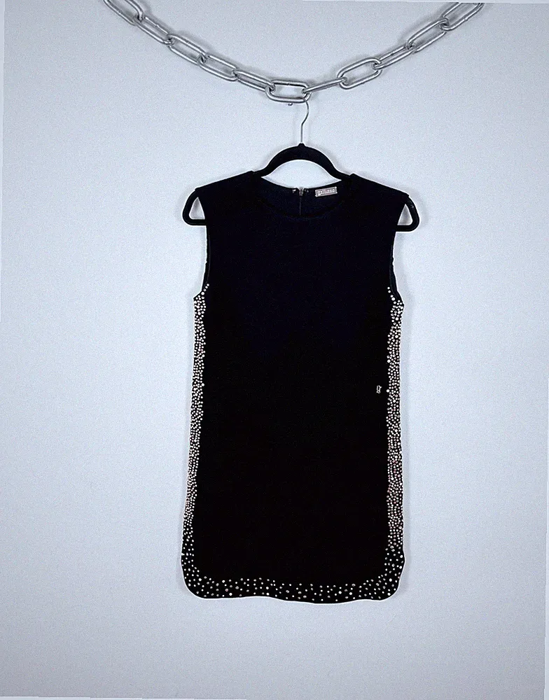 John Galliano Damen Schwarz Kristall Nieten Ärmellos Kleid Etuikleid 2000er...