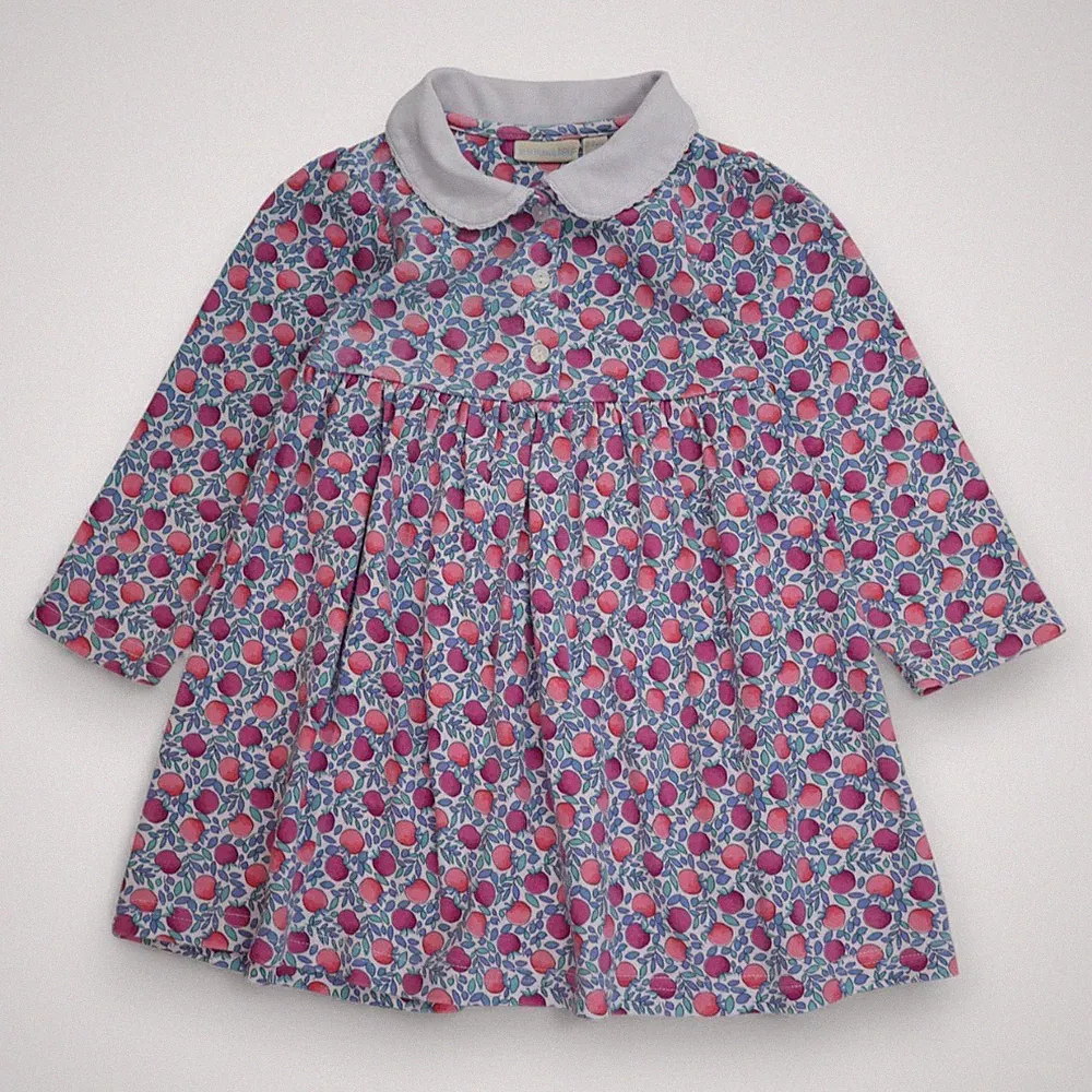 JoJo Maman Bébé Mädchen Baumwollkleid Apfelmuster Langarm, 2-3 Jahre