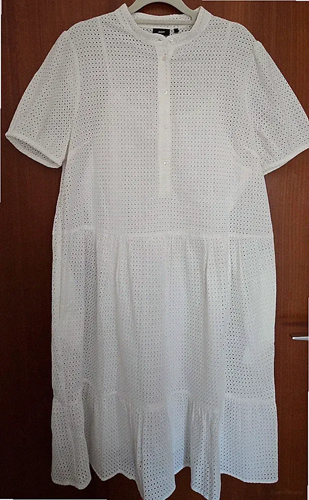 JOOP! Damen Sommerkleid Gr. 40 Weiß Lochmuster Midikleid mit Unterkleid