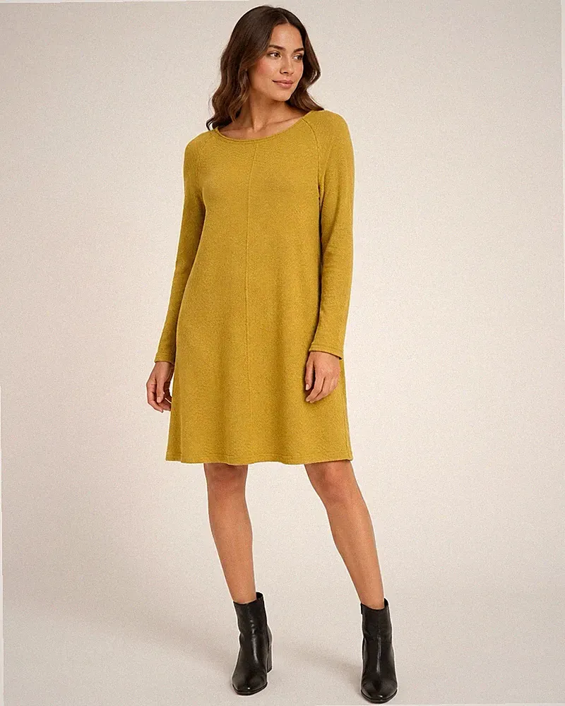 Josefine Damen Kaschmir Strickkleid Ocker Langarm Made in Italy