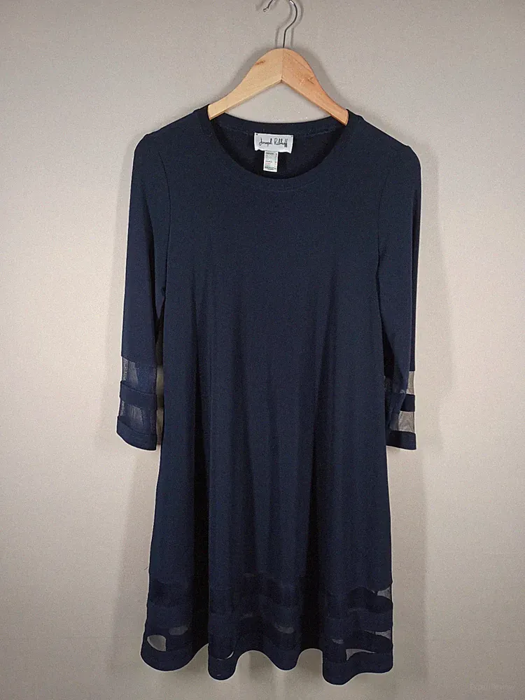 Joseph Ribkoff Kleid Damen UK 10 marine 3/4 Arm halbtransparent Bündchen Tunika Stretch