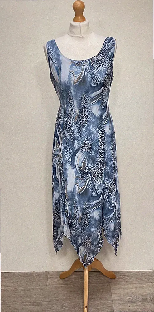 Joseph Ribkoff Kleid Damen UK 16 Blau Animal Print Chiffon Taschensaum Y2K A-Linie