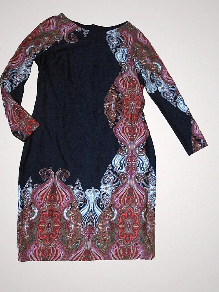 JOSEPH RIBKOFF Kleid Gr. 44 Schwarz Paisley Muster Stretch Etuikleid