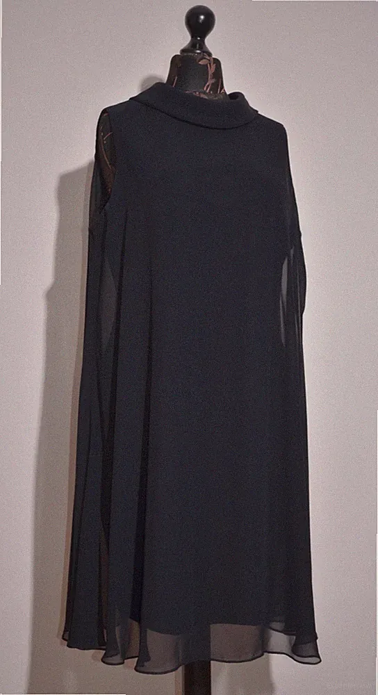 Joseph Ribkoff schwarz Chiffon Overlay Cape Etuikleid ärmellos Reißverschluss...