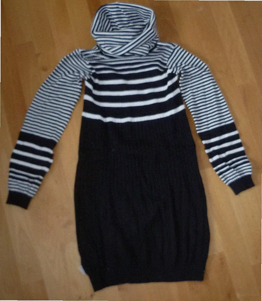 Jottum couture XXL Rollkragen Rippen Pullover Kleid Gr. 146 / 152 schwarz weiß