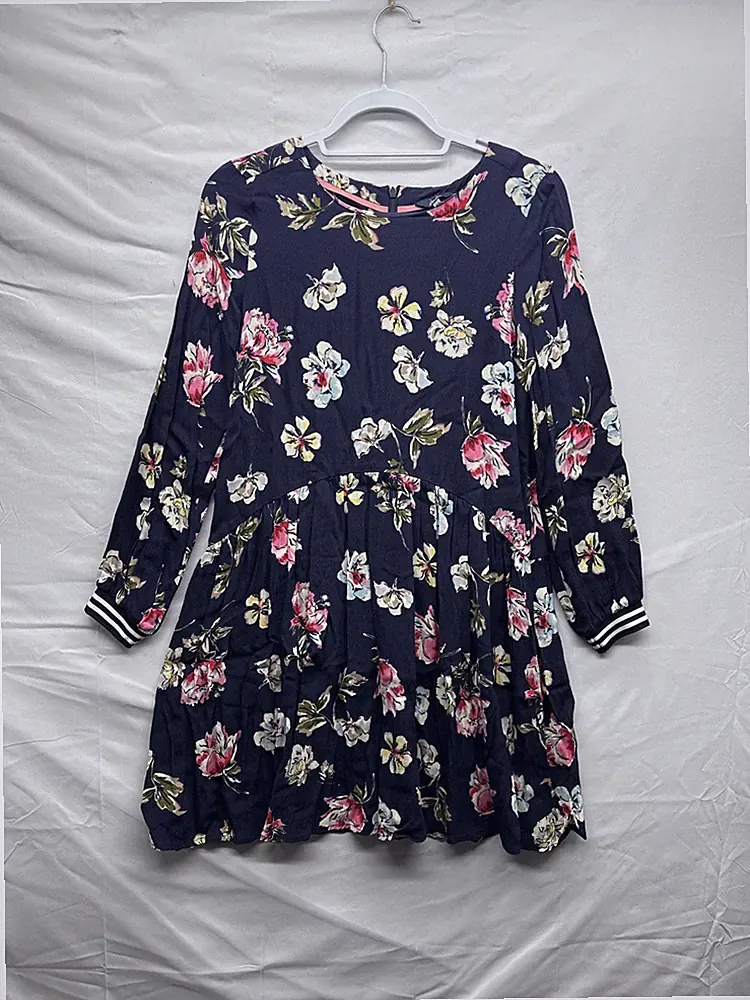 Joules Damen mehrfarbig Blumen Kleid Größe 8 geripptes Bündchen Langarm Reißverschluss hinten