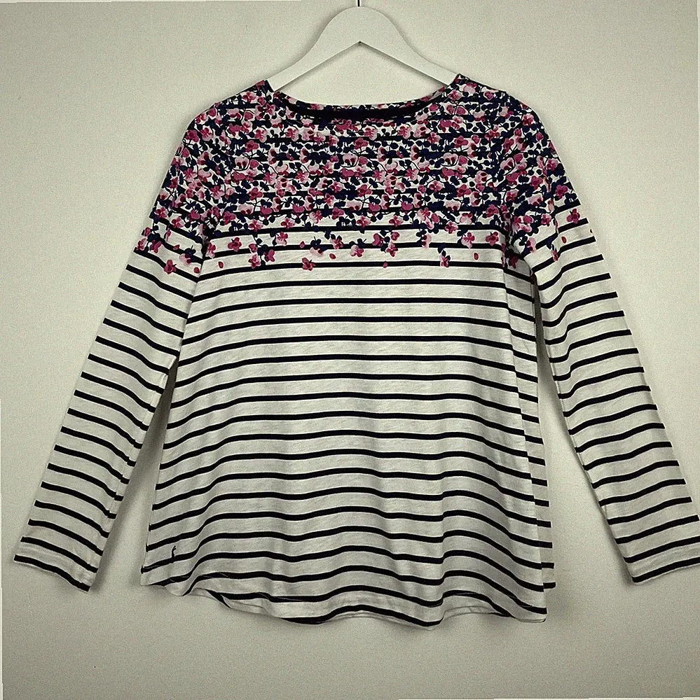 Joules Harbour A-Linie Swing Tunika Top Langarm Blumenmuster Bordüre UK 8