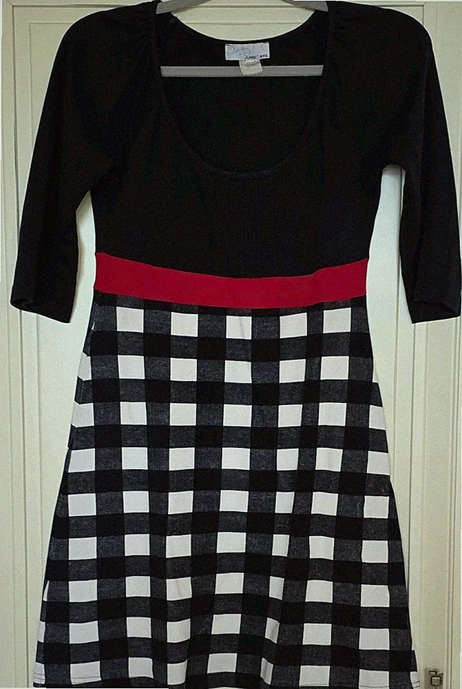 JUNG/STIL Damen A-Linien-Kleid kurz Gr. 36/38 3/4-Arm kariert Baumwolle