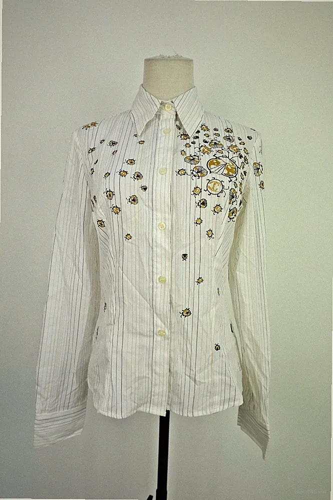 JUST CAVALLI BLUSE BLUSE DAMEN GR. S SHIRT WOMAN CASUAL VINTAGE WEISS