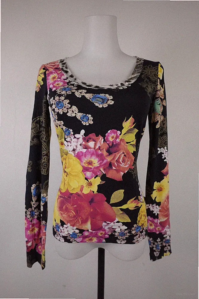 JUST CAVALLI SHIRT SHIRT DAMEN GR 42 T-SHIRT WOMAN ITALY VINTAGE GEBLÜMT