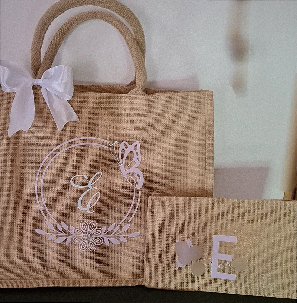 Jute Tasche, Clutch, personalisierbar, Geschenk Freundin, Mama, Lehrerin, Braut
