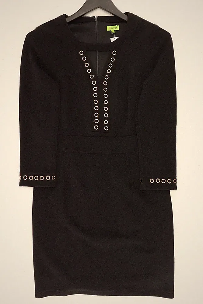 ⭐ K Design Etuikleid Regular Kleid für Damen Gr. 36, S 3/4 Ärmel mit Nieten ⭐