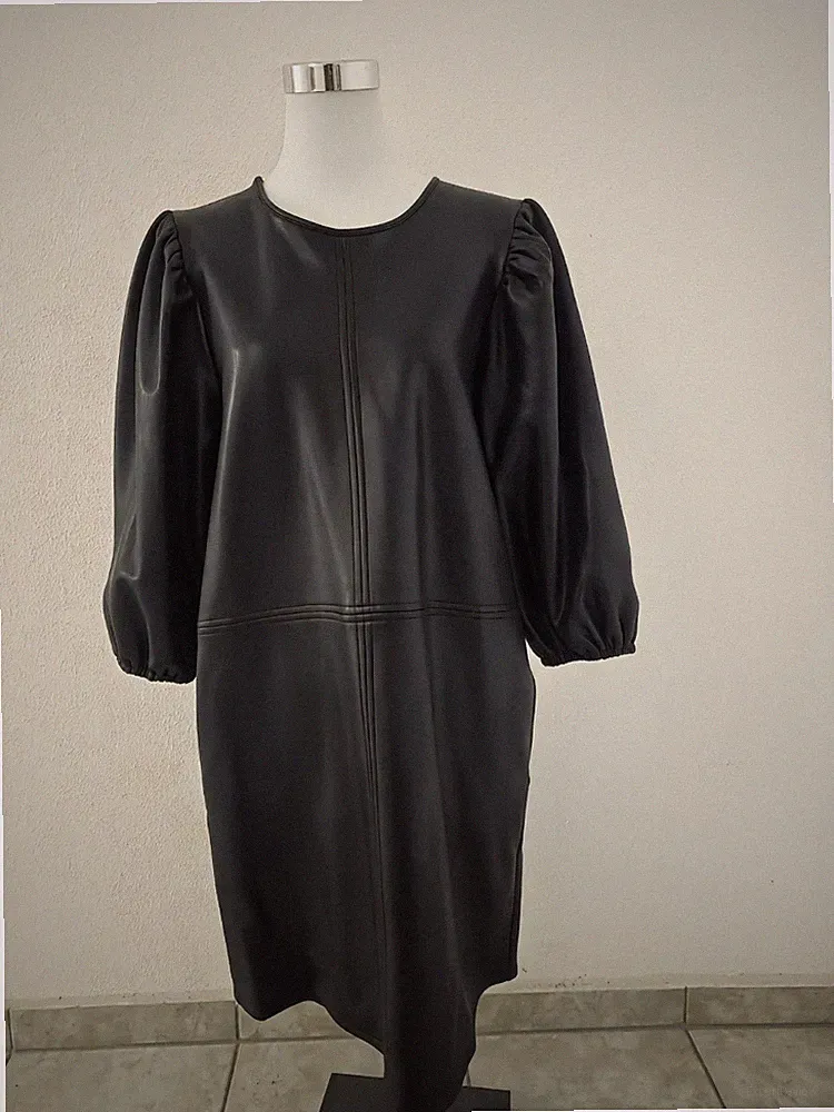 Kaffe Kleid Schwarz Gr. 38 superweiches Kunstleder Damen