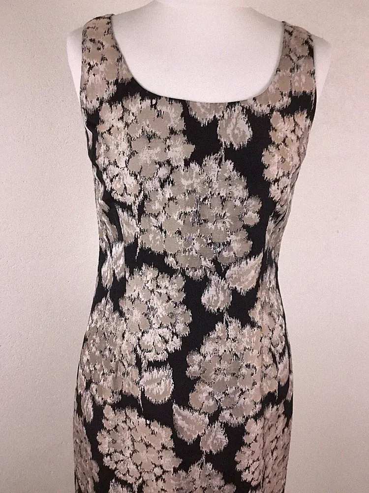 KALIKO; Ärmellos Rundhals A-Linie Kurz Blumendruck Schwarz Braun Kleid Gr.38
