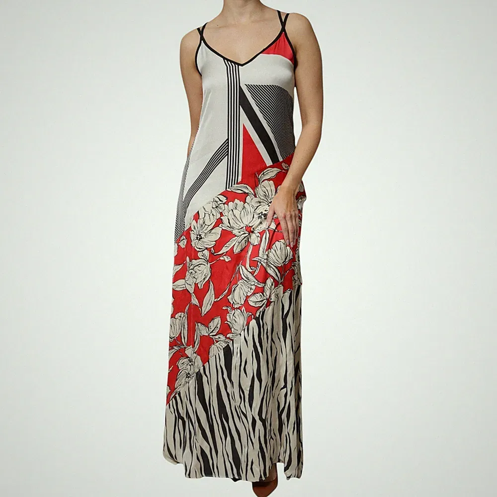 KAOS Kleid Mehrfarbig Blumen Viskose Ärmellos A-Linie Lang Maxi Gr. IT42/US8/M