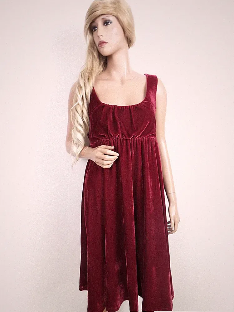 KAPPAHL Damen A-Linien-Kleid Gr. M Bordeaux Ärmellos Midi Tiefer V-Ausschnitt