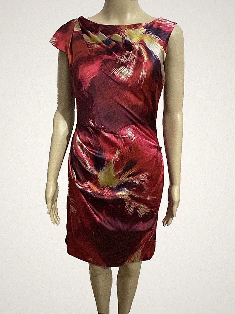Karen Millen 2010er Satin Seide Etui Party Anlass ärmelloses Kleid UK 10 US 6
